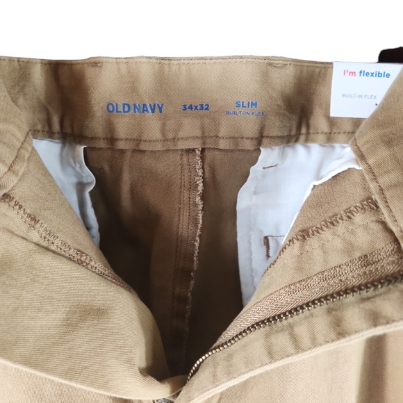 NWT, Old Navy, 0349, Men's tan, slim pants, belt loops, pockets, Sz 34×32 - Picture 4 of 9